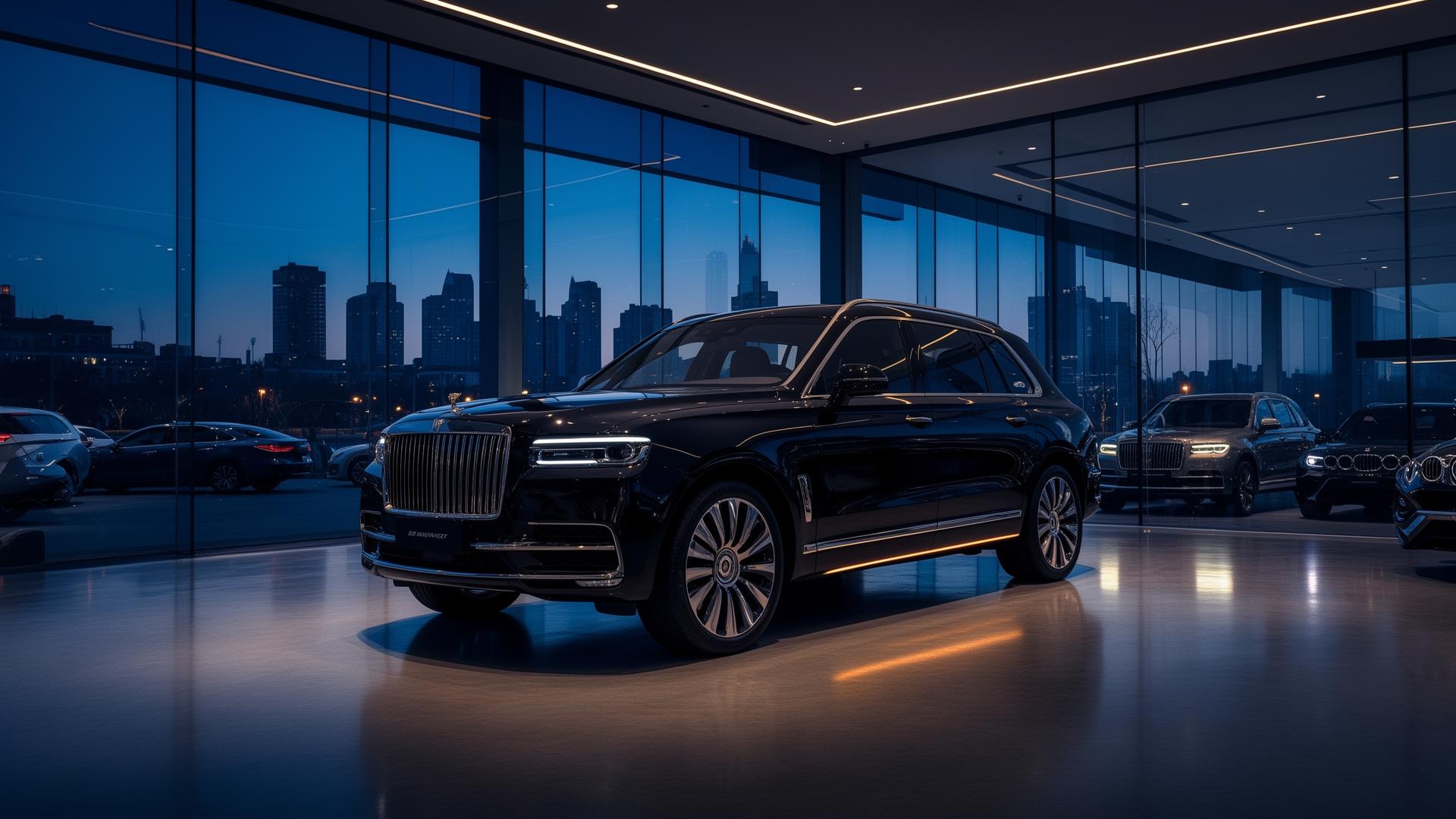 Luxury SUV in modern dealership showroom